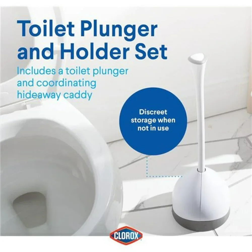 Clorox Toilet Plunger with Holder Heavy Duty Bathroom Caddy Organizer Set